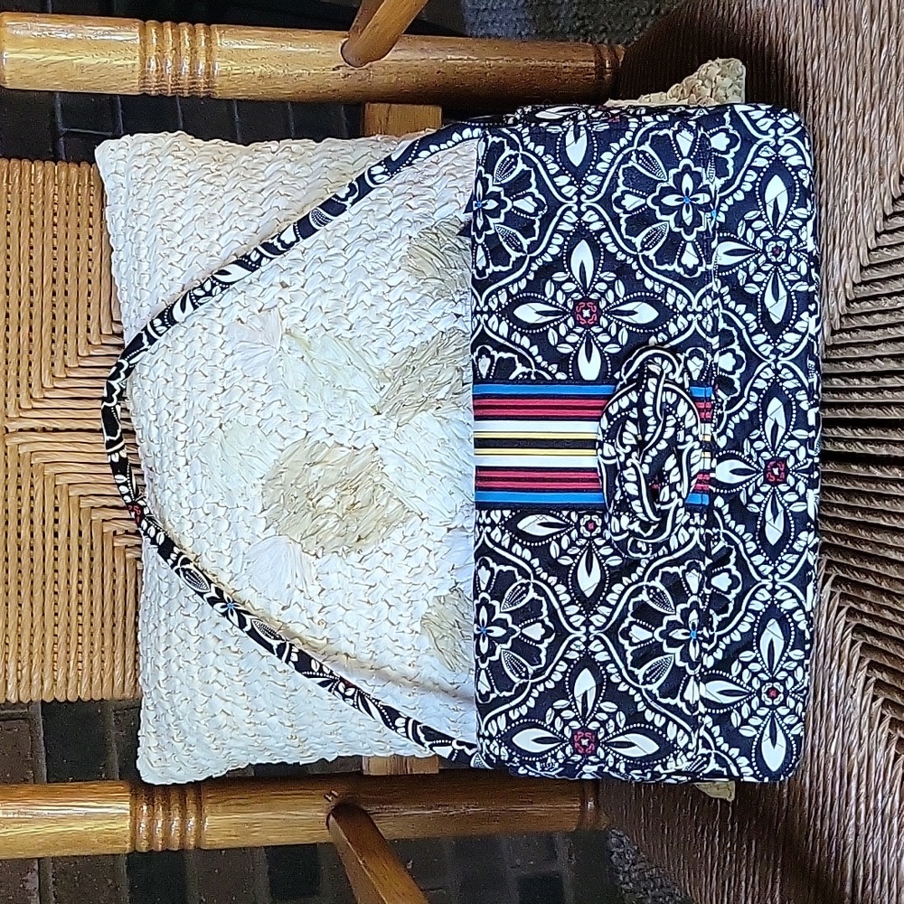 Vera Bradley Knot Just a Clutch Black & White w/ Multi Color Stripe Purse